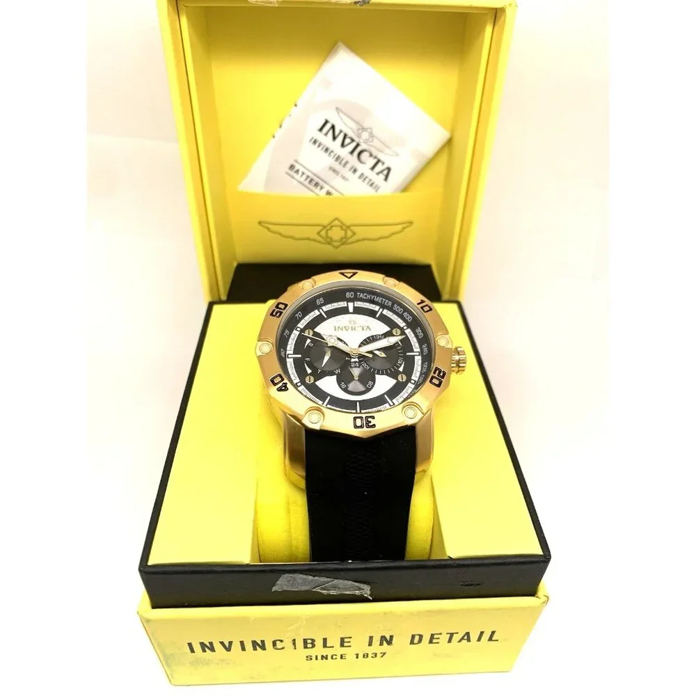 Invicta Men's Watch 45741 Pro Diver Quartz Gold Black Rubber Strap 50mm